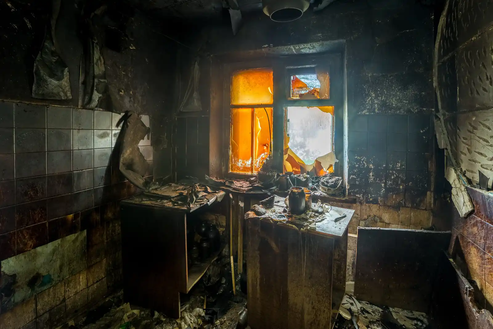 Fire damage restoration crew responding to a house fire in Garden Grove, CA near 92840
